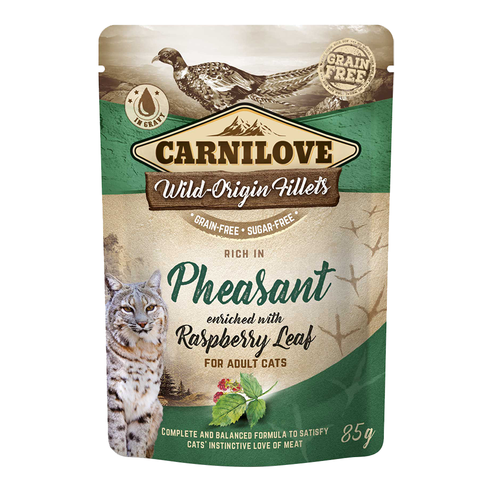 Carnilove Pheasant enriched with Raspberry Leaves for Adult Cats (Wet Food Pouches) 24x85g