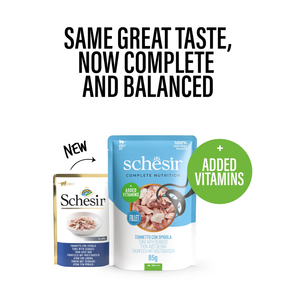 Schesir Complete & Balanced Nutrition Wet Cat Food in Jelly Pouch- Tuna With Seabass