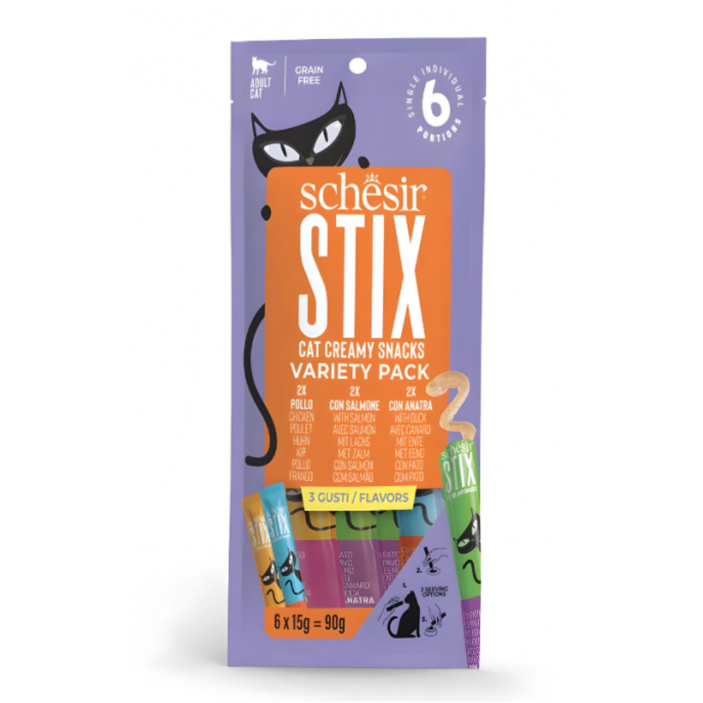 Schesir Stix Treat Variety Pack 6x - Mixed Flavors: Chicken,Duck & Salmon
