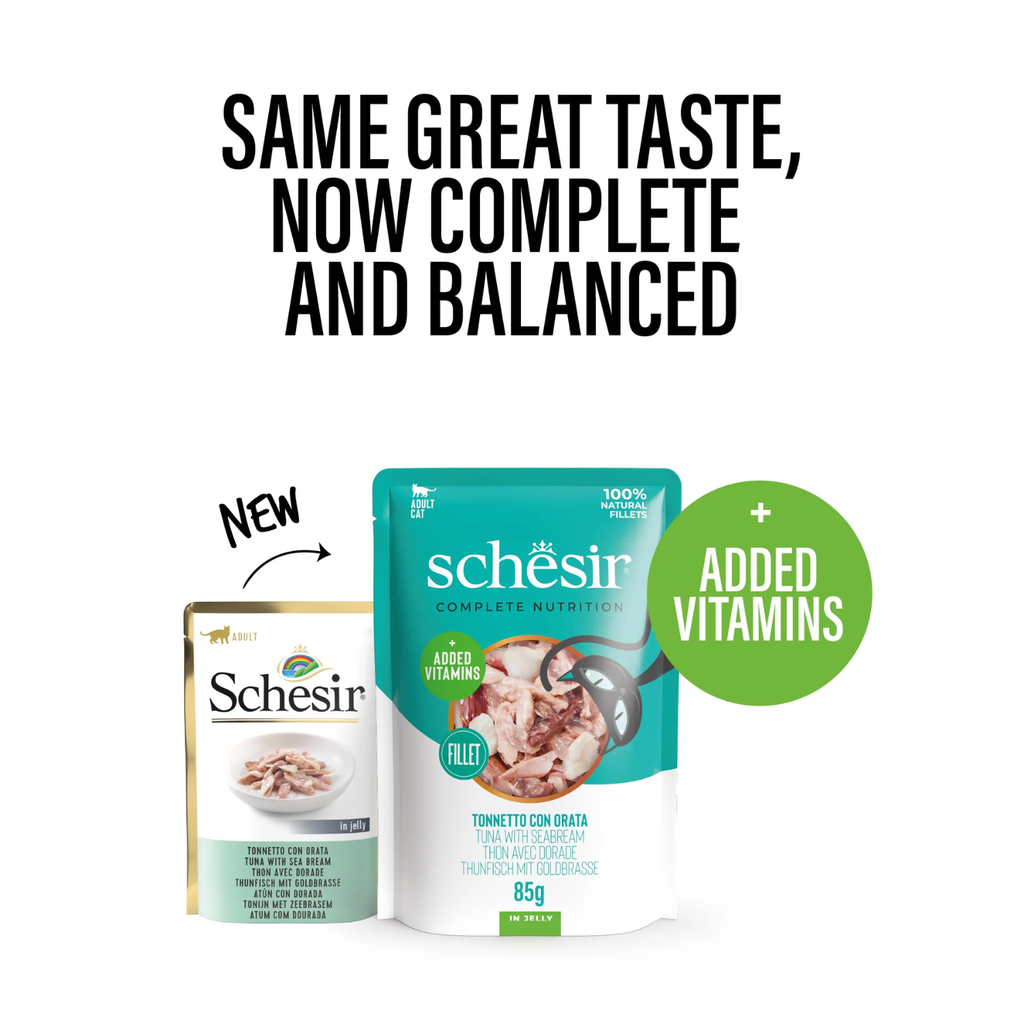 Schesir Complete & Balanced Nutrition Wet Cat Food in Jelly Pouch- Tuna With Seabreem
