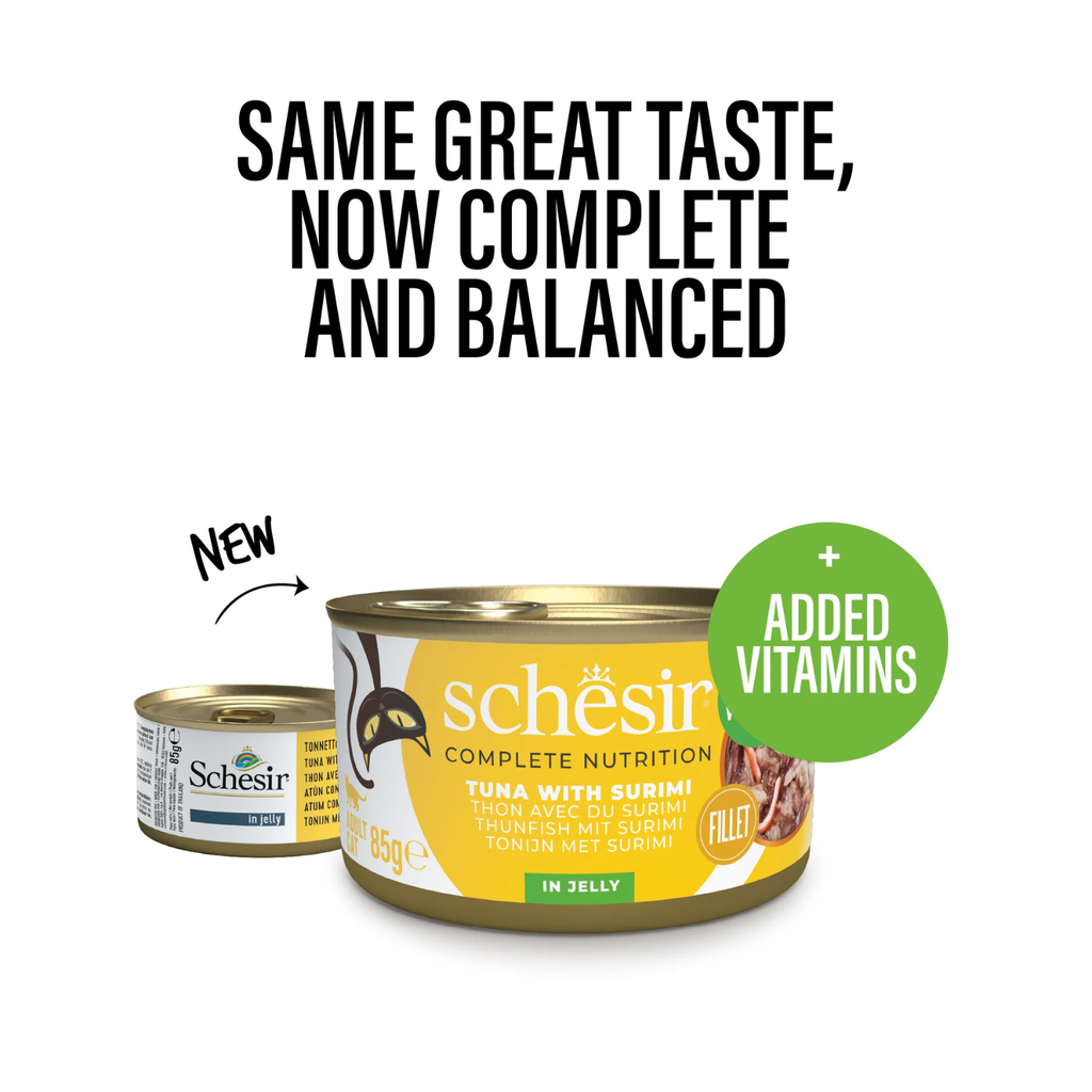 Schesir Complete & Balanced Nutrition Wet Cat Food in Jelly Can- Tuna With Surimi