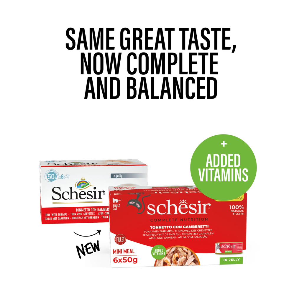 Schesir Complete & Balanced Nutrition Wet Cat Food in Jelly Can- Tuna With Shrimp-(6X)