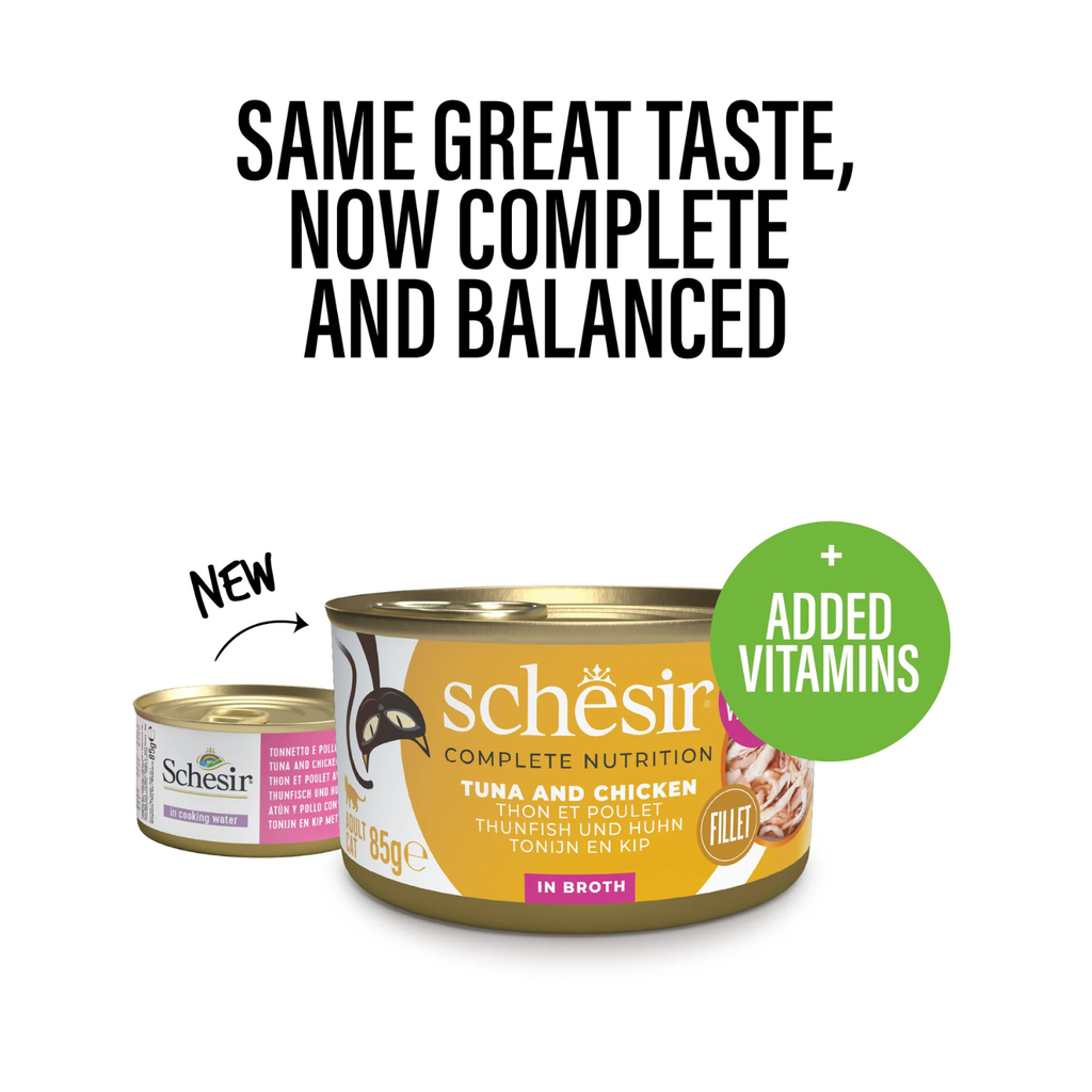 Schesir Complete & Balanced Nutrition Wet Cat Food in Broth Can- Tuna With Chicken