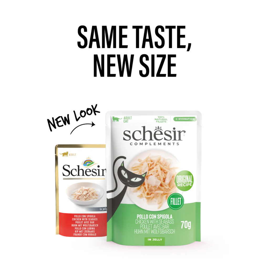 Schesir Complements Cat Wet Food in Jelly Pouch- Chicken With Seabass