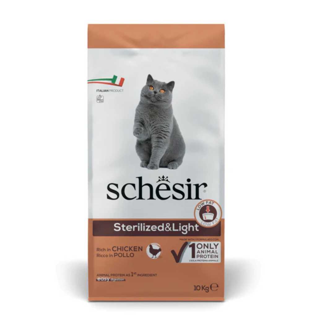 Schesir Dry food for adult cats with a single protein source - Sterilized & Light Rich in Chicken