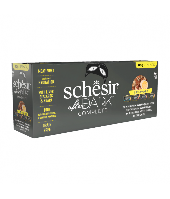 Schesir After Dark Wholefood In Broth Variety Pack For Cat ( x12 Cans) - 4 Flavors (3 Cans Each Flavor)