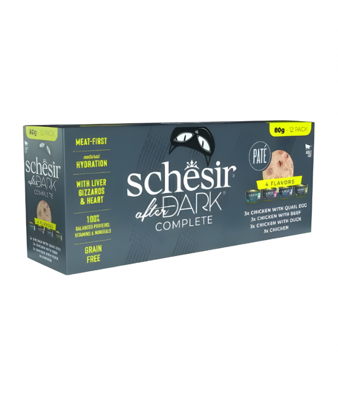 Schesir After Dark In Pate' Variety Pack For Cat ( x12 Cans) - 4 Flavors ( 3 Cans Each Flavor)