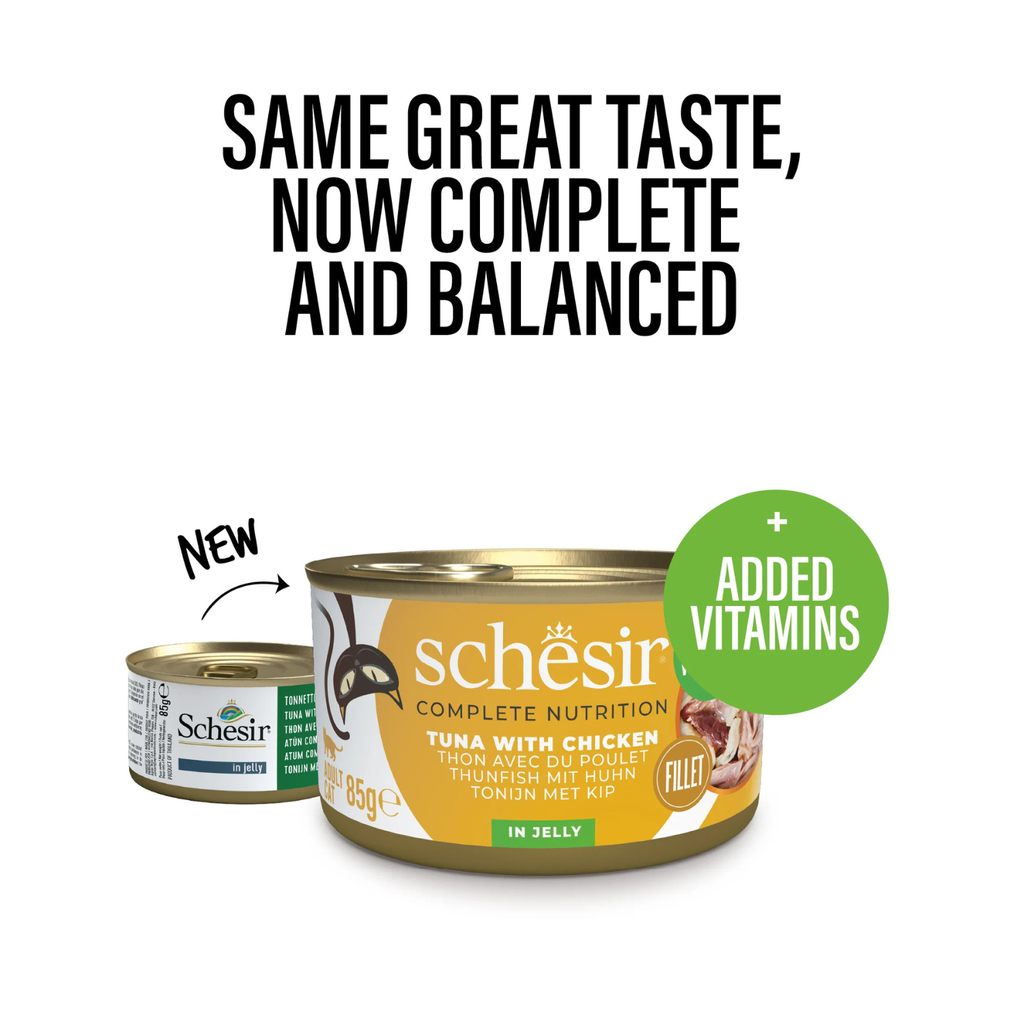 Schesir Complete & Balanced Nutrition Wet Cat Food in Jelly Can- Tuna With Chicken