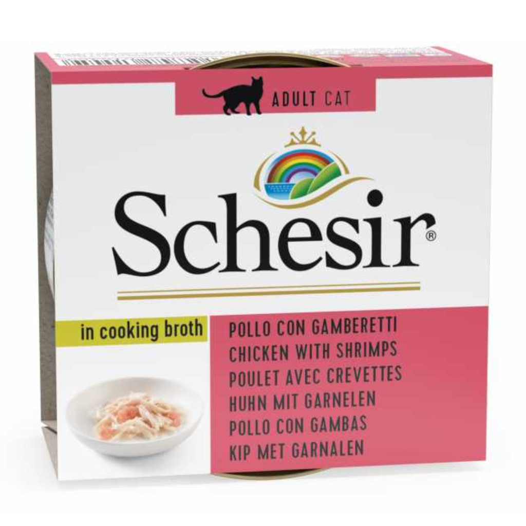 Schesir Cat Can Broth-Wet Food Chicken with Shrimps