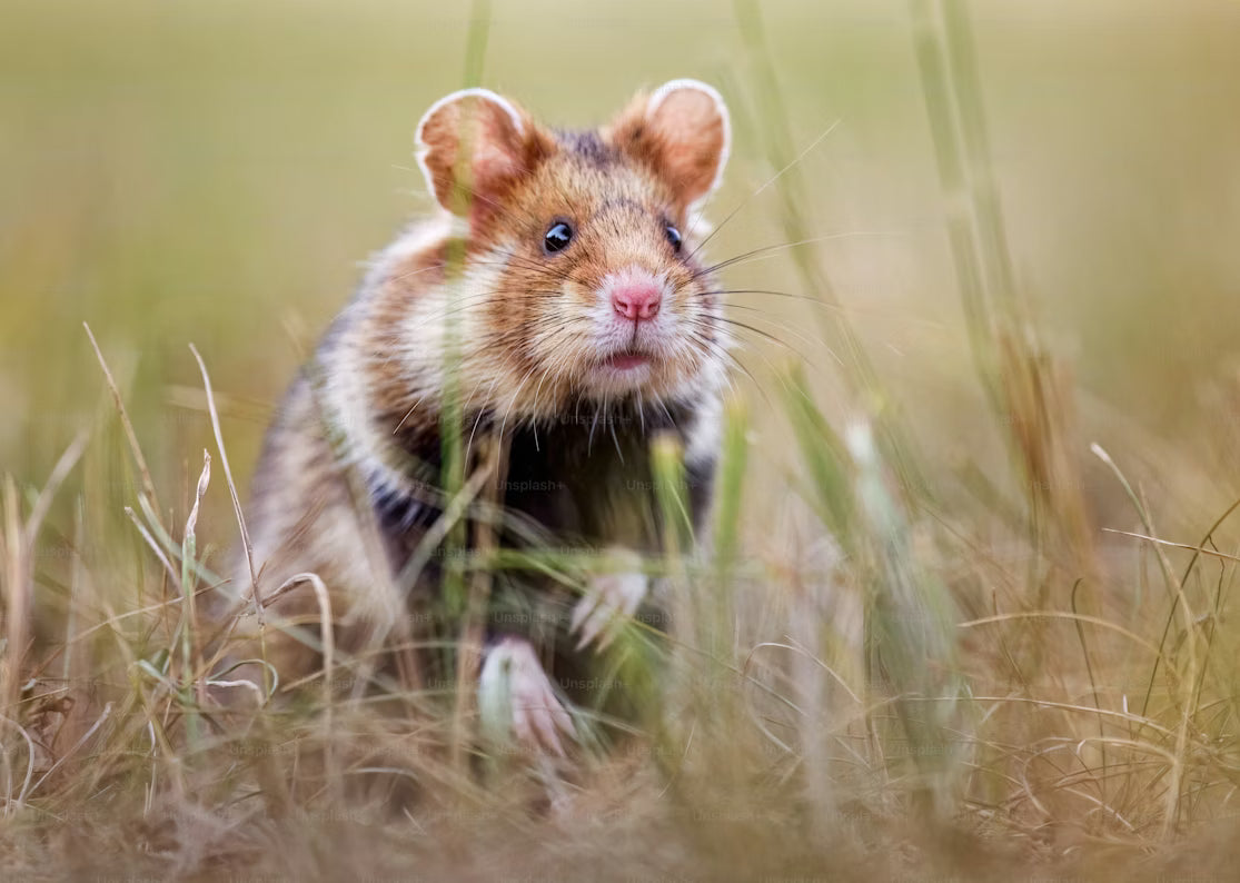 Hamster in a grassy field